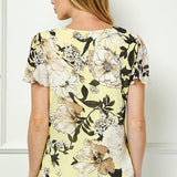 Flutter Sleeve Cutout Neck Pleat Blouse - Yellow
