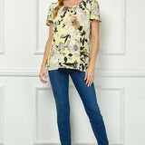 Flutter Sleeve Cutout Neck Pleat Blouse - Yellow