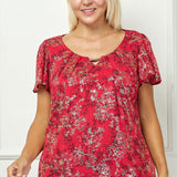 Short Flutter Sleeve Cutout Neck Blouse in Burgundy - Plus