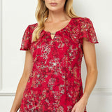 Short Flutter Sleeve Cutout Neck Blouse in Burgundy