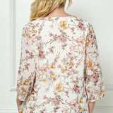 3/4 Button Tab Sleeve Mandarin Collar Blouse in Ivory - Plus