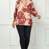 3/4 Button Tab Sleeve Mandarin Collar Popover Blouse in Taupe - Plus