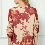 3/4 Button Tab Sleeve Mandarin Collar Popover Blouse in Taupe