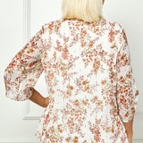 3/4 Button Tab Sleeve Mandarin Collar Blouse in Ivory/Olive - Plus