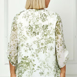 3/4 Button Tab Sleeve Mandarin Collar Popover Blouse - Plus - Cream/Olive