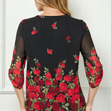 3/4 Button Tab Sleeve Mandarin Collar Popover Blouse in Black