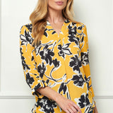 3/4 Tab Sleeve Mandarin Collar Blouse in Yellow/Ivory/Black