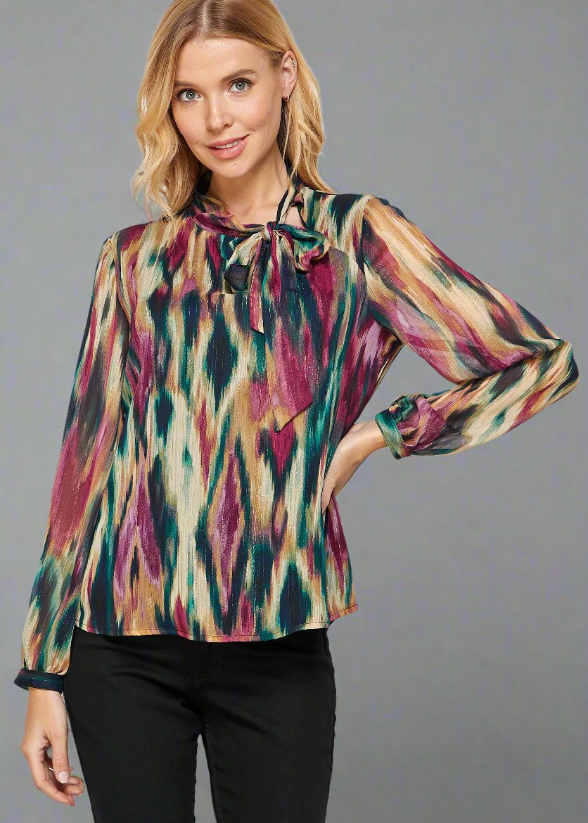 Burgundy Long Sleeve Side-Tie Neck Blouse – Dressbarn