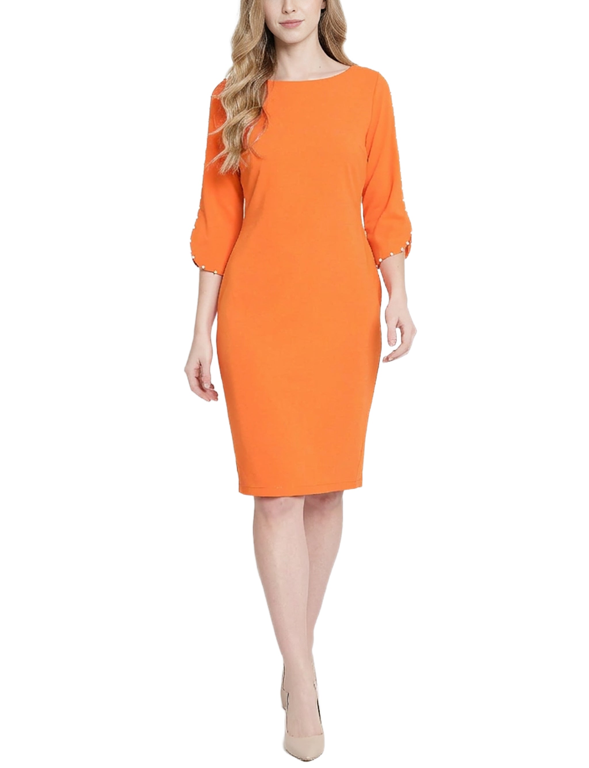 NY Collection 3/4 Pearl-Detail Petal Sleeve Dress