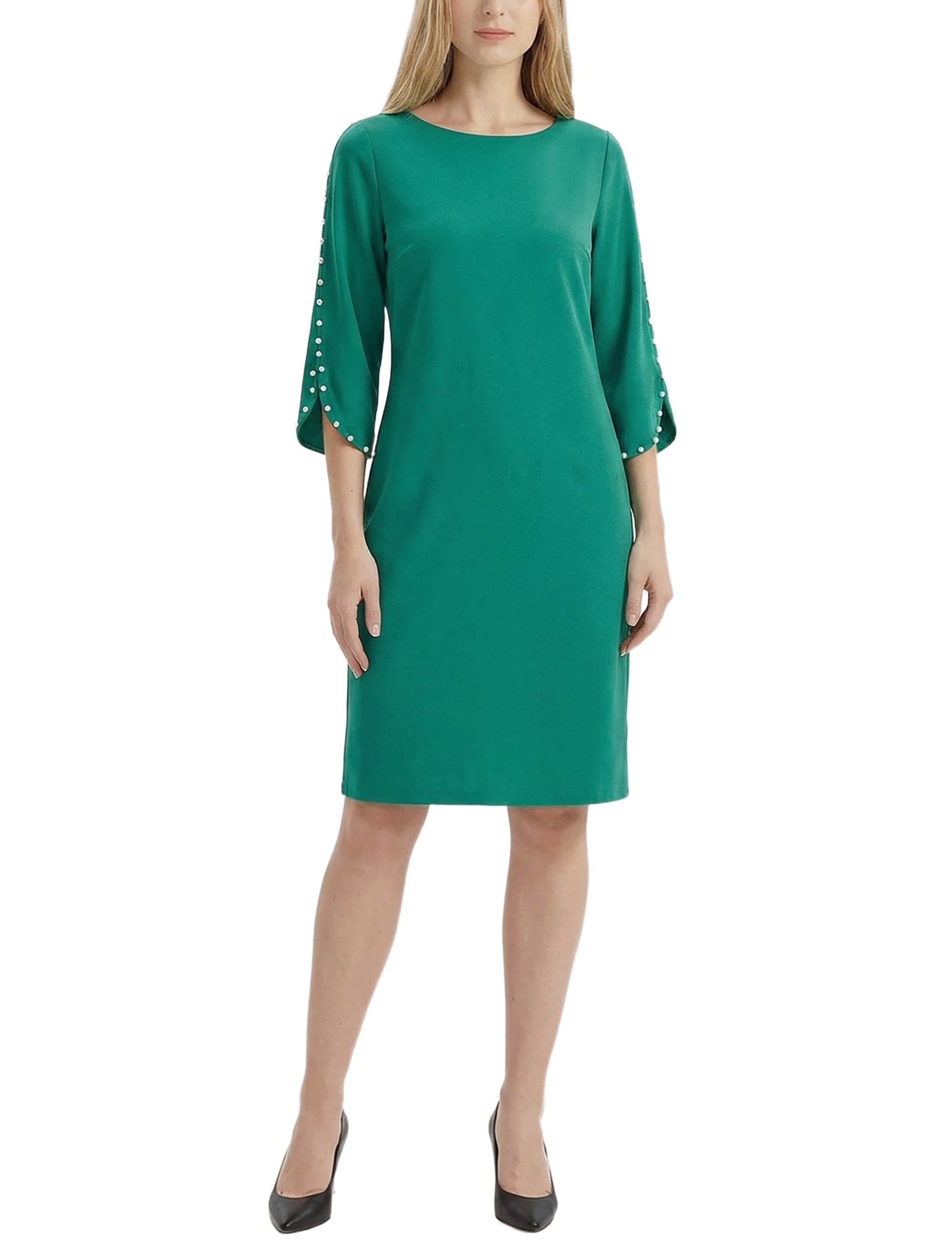 NY Collection 3/4 Pearl-Detail Petal Sleeve Dress