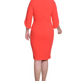 Raspberry 3/4 Pearl-Detail Petal Sleeve Dress