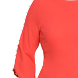 Raspberry 3/4 Pearl-Detail Petal Sleeve Dress