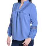 NY Collection Long Sleeve Blouse With Crochet Trim
