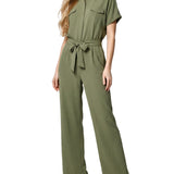 Short Sleeve Belted Jumpsuit