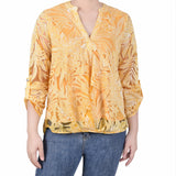Long Sleeve Burnout Y-Neck Blouse