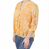 Long Sleeve Burnout Y-Neck Blouse