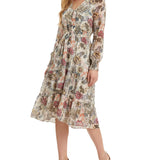 NY Collection Long Sleeve Clip Dot Chiffon Dress With Smocked Waist and Cuffs