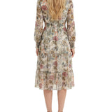 NY Collection Long Sleeve Clip Dot Chiffon Dress With Smocked Waist and Cuffs