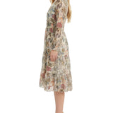 NY Collection Long Sleeve Clip Dot Chiffon Dress With Smocked Waist and Cuffs