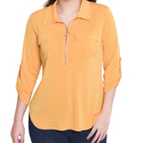NY Collection Missy 3/4 Roll Tab Zip Front Top - Golden Glow