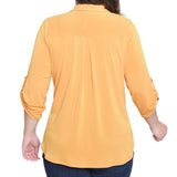 NY Collection Missy 3/4 Roll Tab Zip Front Top - Golden Glow