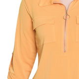 NY Collection Missy 3/4 Roll Tab Zip Front Top - Golden Glow