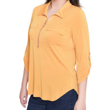 NY Collection Missy 3/4 Roll Tab Zip Front Top - Golden Glow