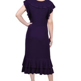 NY Collection Missy Short flutter Sleeve Ruffle Neck Dress - Purple