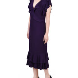 NY Collection Missy Short flutter Sleeve Ruffle Neck Dress - Purple