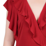 NY Collection Missy Short flutter Sleeve Ruffle Neck Dress - Red