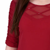 NY Collection Elbow Sleeve Criss Cross Top
