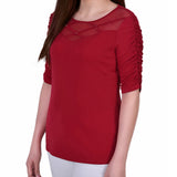 NY Collection Elbow Sleeve Criss Cross Top