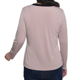 NY Collection Missy Long Sleeve Contrast Detail Top - Tan Black