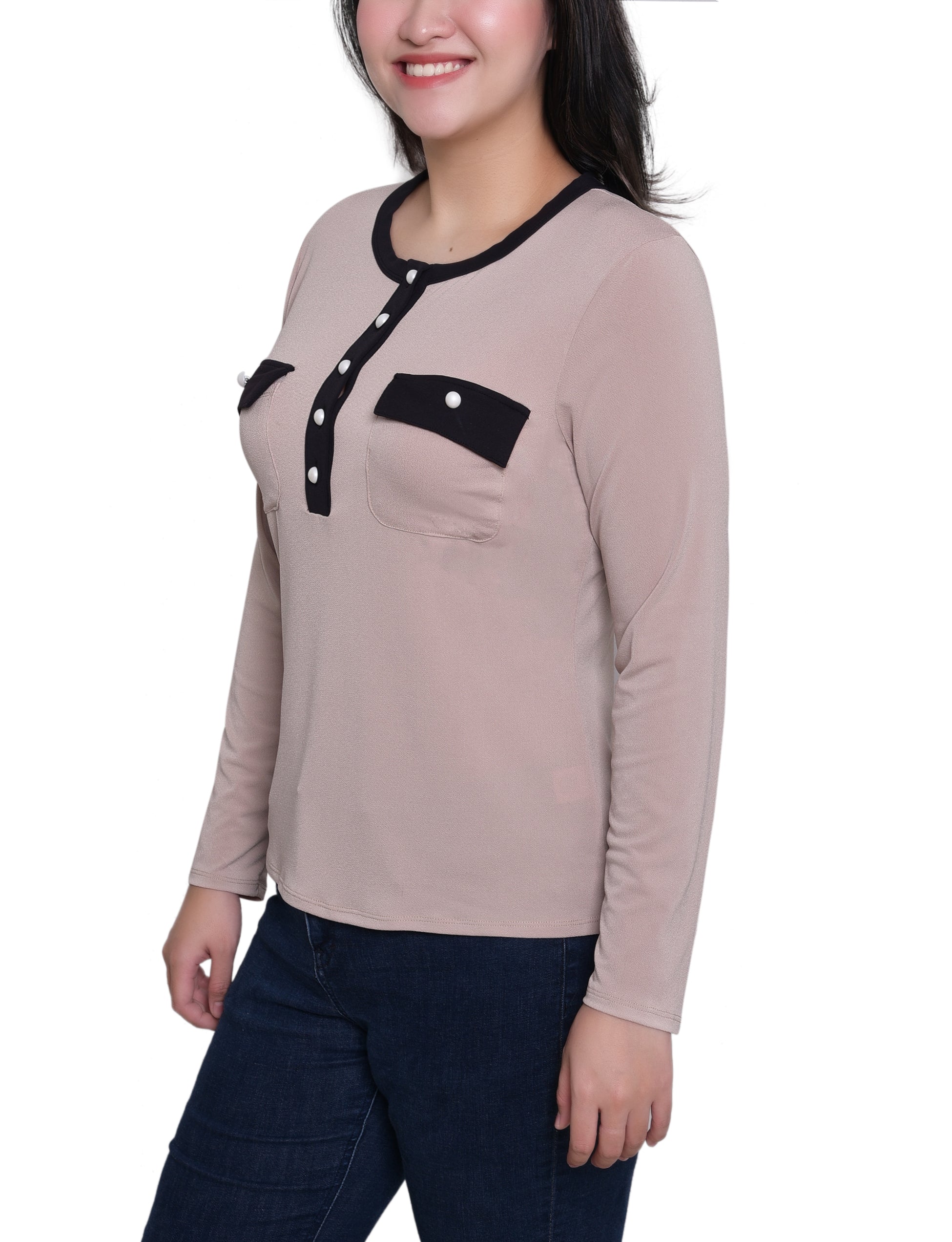 NY Collection Missy Long Sleeve Hi Lo Hem Cardigan - Oatmeal