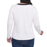 NY Collection Missy Long Sleeve Contrast Detail Top - White Black