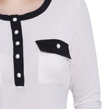 NY Collection Missy Long Sleeve Contrast Detail Top - White Black