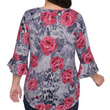 NY Collection 3/4 Bell Sleeve Top With Hardware