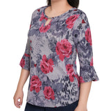 NY Collection 3/4 Bell Sleeve Top With Hardware