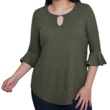 NY Collection 3/4 Bell Sleeve Top With Hardware