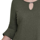 NY Collection 3/4 Bell Sleeve Top With Hardware