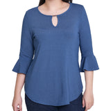 NY Collection 3/4 Bell Sleeve Top With Hardware