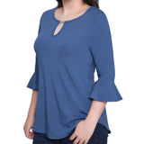 NY Collection 3/4 Bell Sleeve Top With Hardware