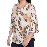 NY Collection 3/4 Bell Sleeve Top With Hardware