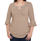 NY Collection 3/4 Bell Sleeve Top With Hardware