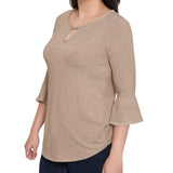 NY Collection 3/4 Bell Sleeve Top With Hardware