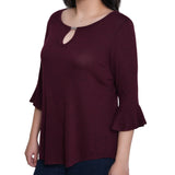 NY Collection 3/4 Bell Sleeve Top With Hardware
