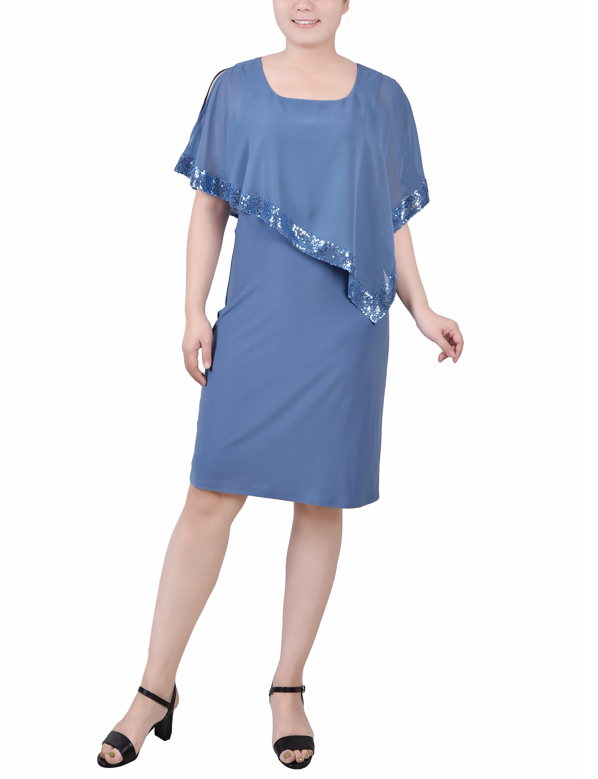Faded Denim Poncho Style Sequined Dress Dressbarn Faded Denim Poncho Style Sequined Dress Dressbarn