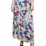 Pink Blue Flowers Maxi Skirt With Sash Waist Tie