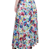 Pink Blue Flowers Maxi Skirt With Sash Waist Tie