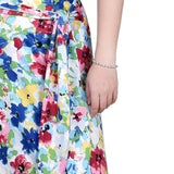 Pink Blue Flowers Maxi Skirt With Sash Waist Tie